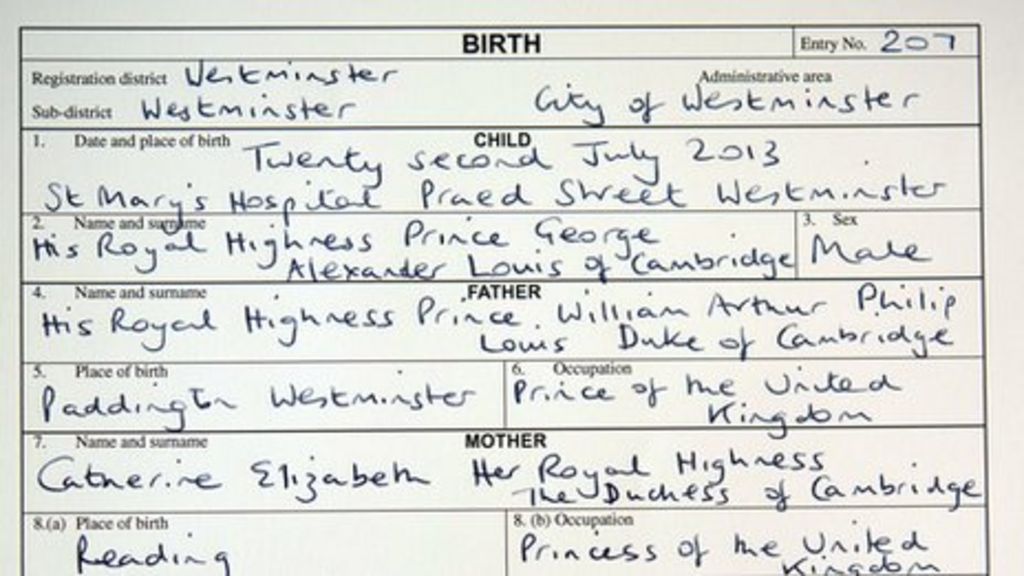 Prince George S Birth Officially Registered Bbc News