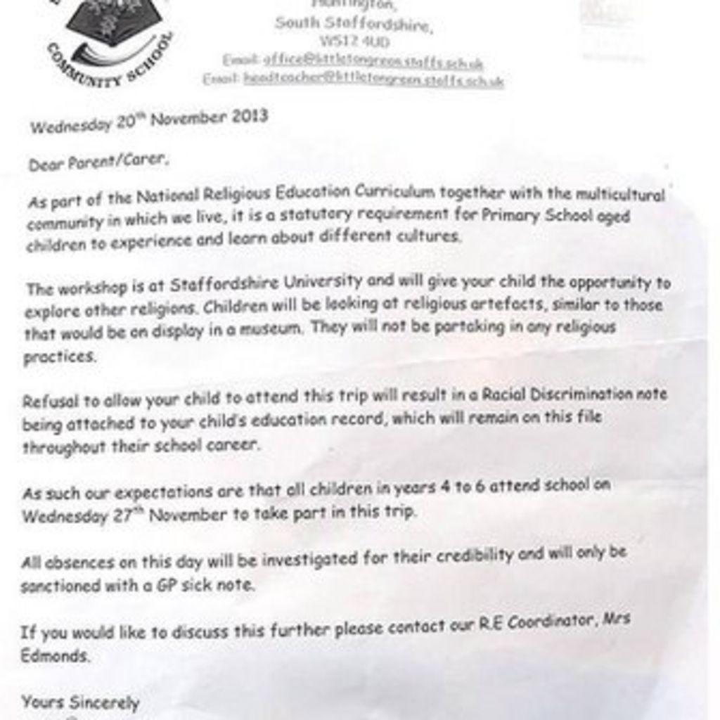 Head Teacher Apologises Over Racial Discrimination Letter Bbc News