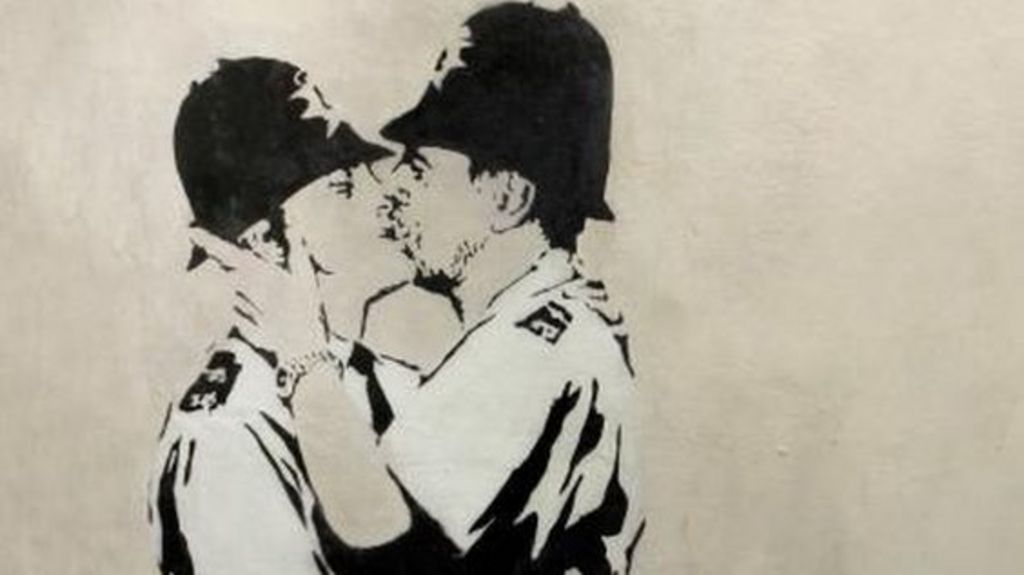 Banksys Kissing Coppers Sold At Us Auction Bbc News
