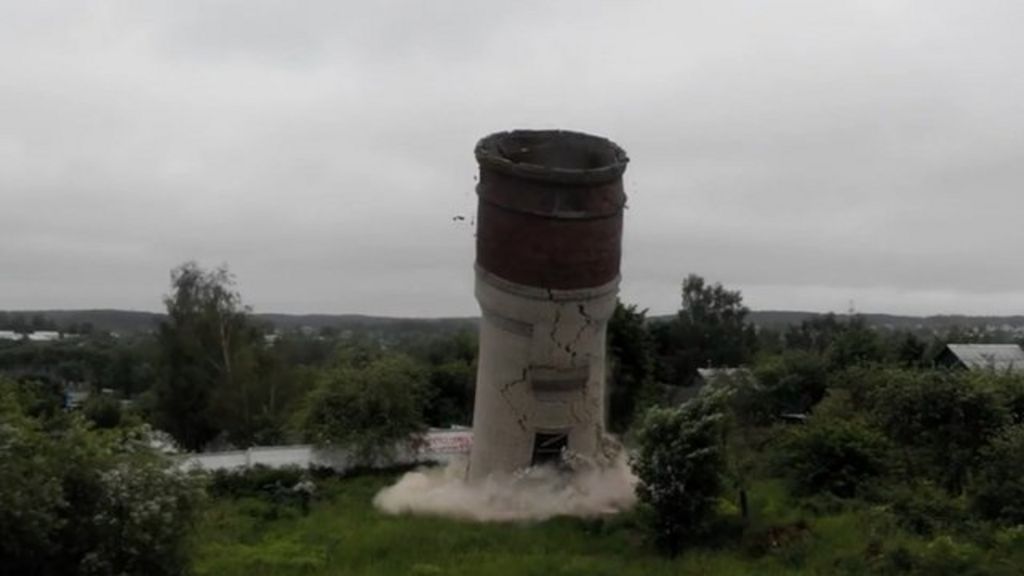 Quick Getaway As Water Tower Demolished With Masonry Drill Bbc News