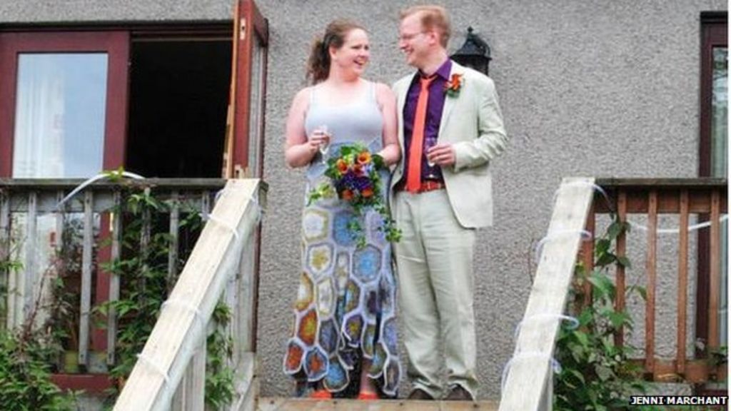 Aberdeen bride knits her own wool wedding dress BBC News