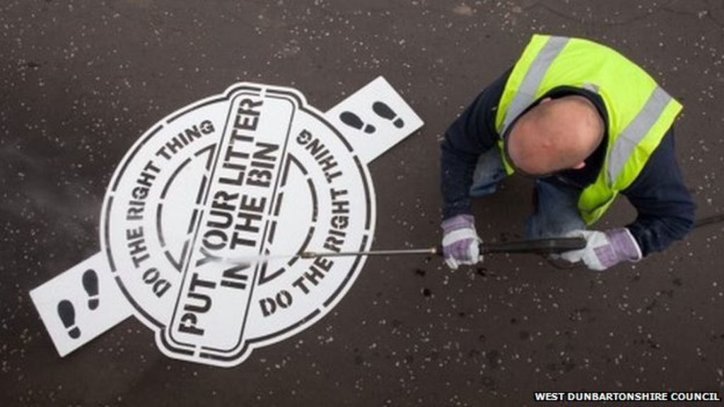 Anti-litter logo washed on West Dunbartonshire footpaths - BBC News