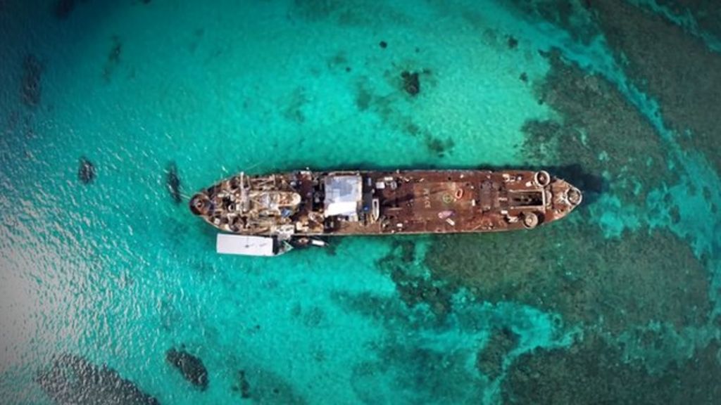 View from above - Philippine ship Sierra Madre, South China Sea - BBC News