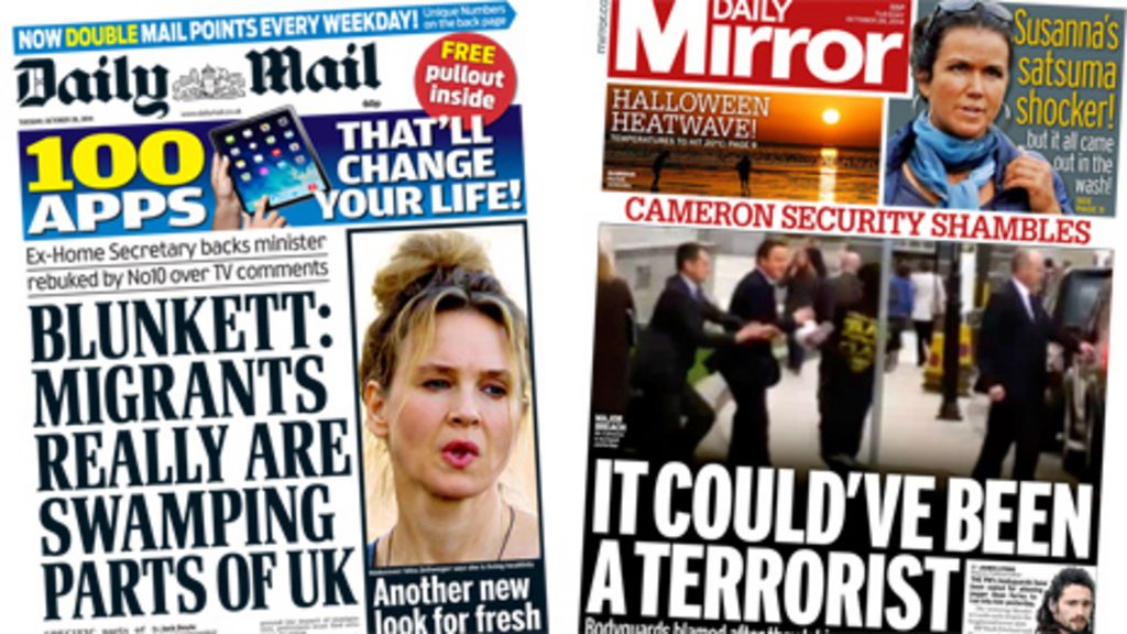 Newspaper headlines Migration, EU and Cameron jogger BBC News