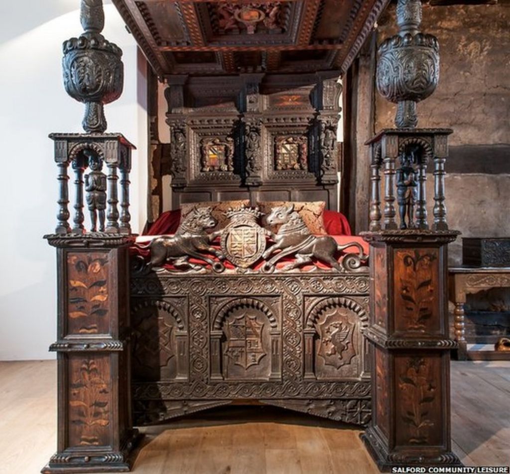 'Oldest' bed returns to Ordsall Hall in Salford BBC News