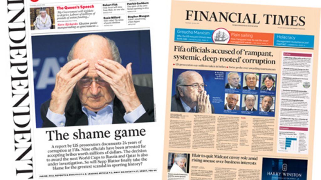 Newspaper headlines Football 'corruption', Queen's speech and Bond