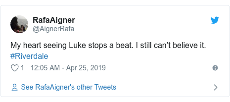 Twitter post by @AignerRafa: My heart seeing Luke stops a beat. I still can’t believe it. #Riverdale