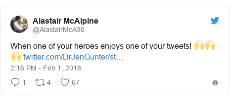 Twitter post by @AlastairMcA30: When one of your heroes enjoys one of your tweets! 🙌🙌🙌 