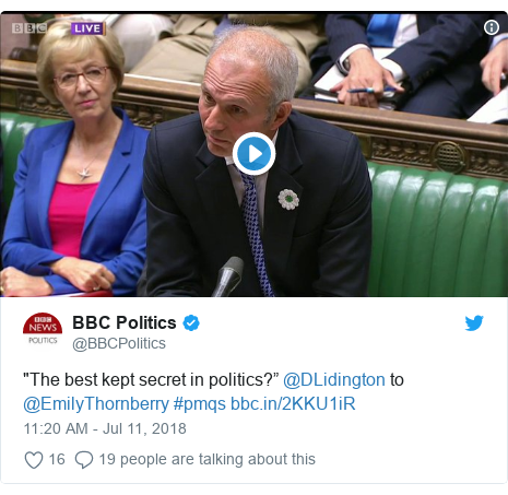 Twitter post by @BBCPolitics: "The best kept secret in politics?” @DLidington to @EmilyThornberry #pmqs 