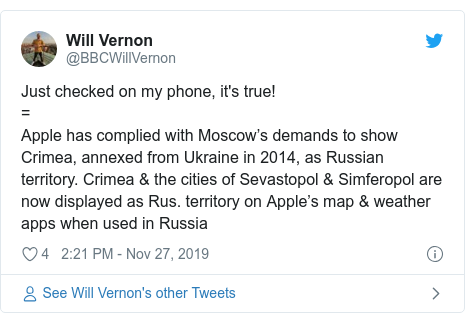 Apple Changes Crimea Map To Meet Russian Demands Bbc News