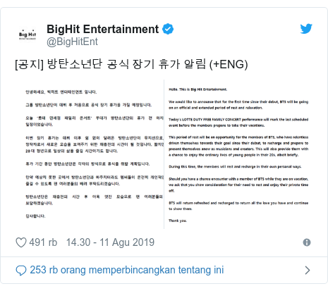 BTS, grup K-pop terkenal, umumkan 'cuti sementara' dari 