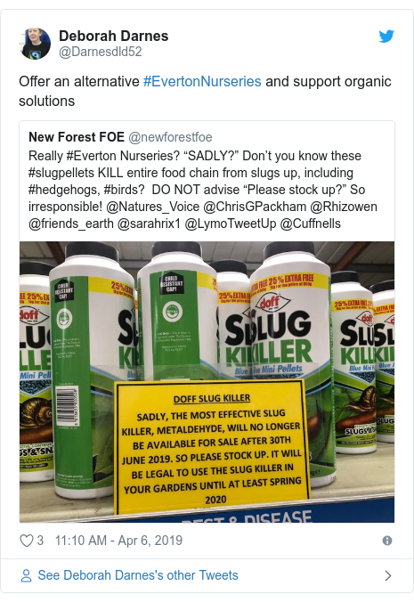 Twitter post by @Darnesdld52: Offer an alternative #EvertonNurseries and support organic solutions 