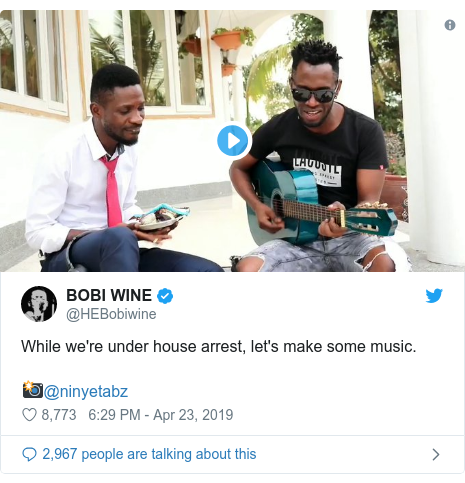 Twitter post by @HEBobiwine: While we're under house arrest, let's make some music.📸@ninyetabz 