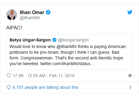 Twitter post by @IlhanMN: AIPAC! 
