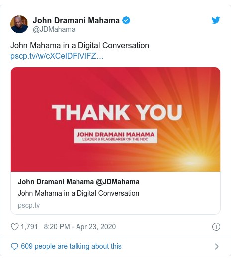 Twitter post by @JDMahama: John Mahama in a Digital Conversation 