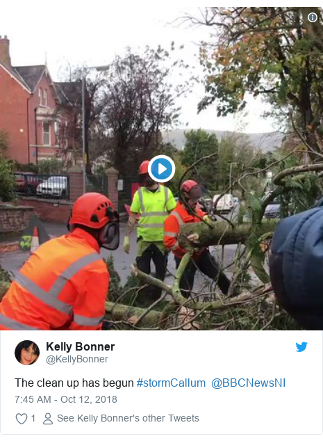 Twitter post by @KellyBonner: The clean up has begun #stormCallum  @BBCNewsNI 