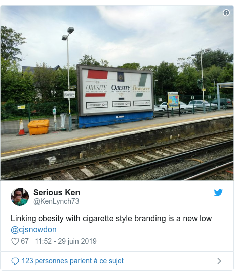 Twitter publication par @KenLynch73: Linking obesity with cigarette style branding is a new low @cjsnowdon 