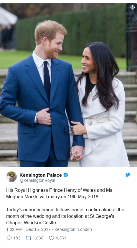 Prince Harry And Meghan Markle To Marry On 19 May 2018 Bbc News
