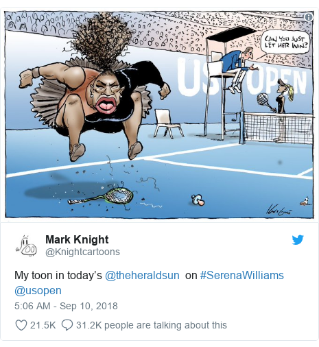 Twitter post by @Knightcartoons: My toon in today’s @theheraldsun  on #SerenaWilliams @usopen 