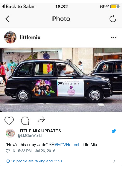 Twitter post by @LMOurWorld: "How's this copy Jade" 👀#MTVHottest Little Mix 