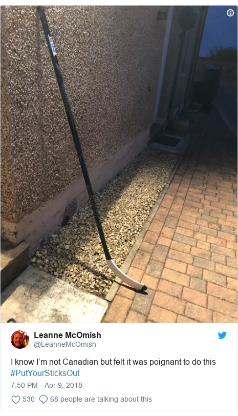 Twitter post by @LeanneMcOmish: I know I’m not Canadian but felt it was poignant to do this #PutYourSticksOut 