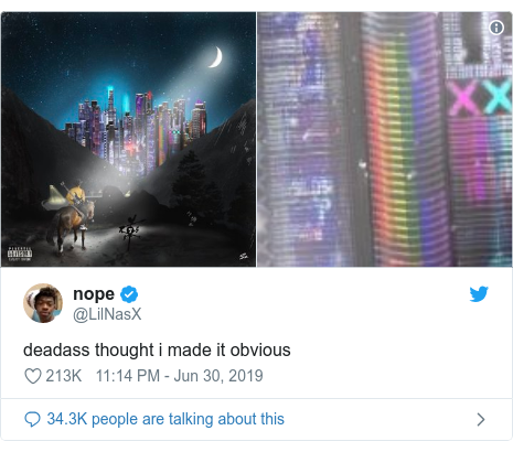 Twitter post by @LilNasX: deadass thought i made it obvious 