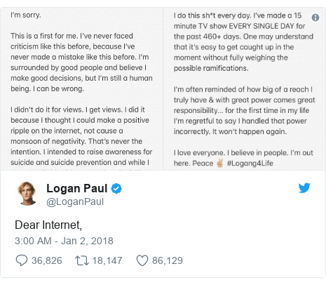 Logan Paul: YouTuber apologises over Japan dead man video - BBC News