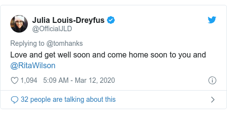 Twitter post by @OfficialJLD: Love and get well soon and come home soon to you and @RitaWilson