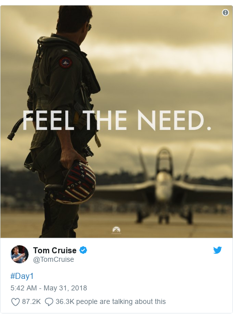 Twitter post by @TomCruise: #Day1 