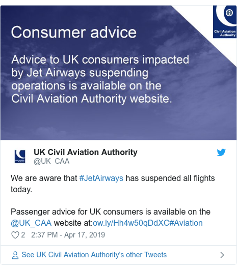Jet Airways Temporarily Suspends All Flights Bbc News