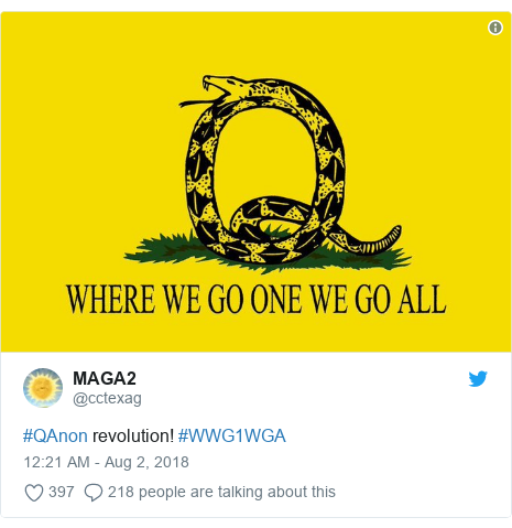 Пост в Твиттере от @cctexag: #QAnon революция! # WWG1WGA