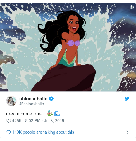 Twitter post by @chloexhalle: dream come true... 🧜🏽‍♀️🌊 