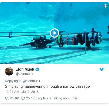 Twitter post by @elonmusk: Simulating maneuvering through a narrow passage 