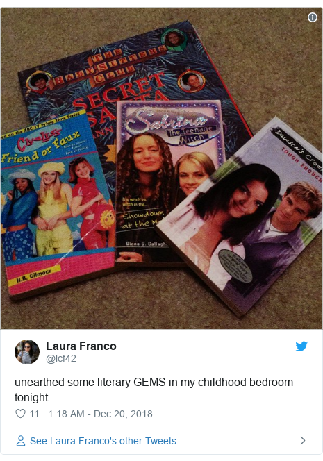 Twitter post by @lcf42: unearthed some literary GEMS in my childhood bedroom tonight 
