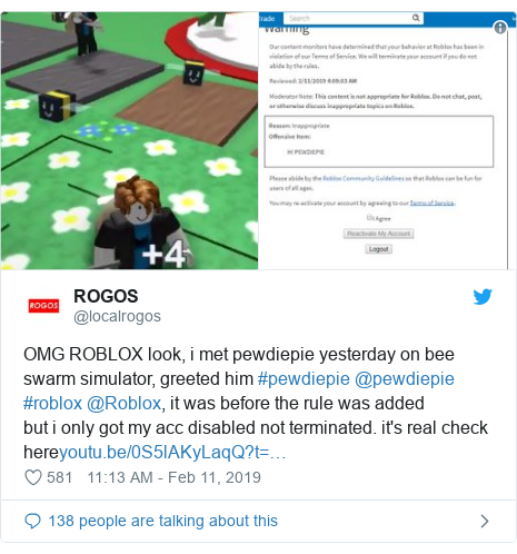 Pewdiepie Roblox Lifts Ban After Social Media Backlash Bbc News - i35os on roblox on twitter item for at robloxs ugc name