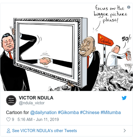 Twitter post by @ndula_victor: Cartoon for @dailynation #Gikomba #Chinese #Mitumba 
