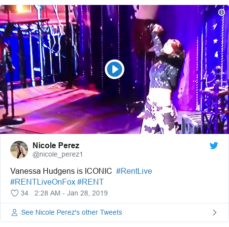 Twitter post by @nicole_perez1: Vanessa Hudgens is ICONIC  #RentLive #RENTLiveOnFox #RENT 
