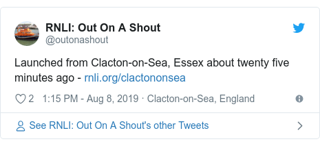 Twitter post by @outonashout: Out On A Shout  Launched from Clacton-on-Sea, Essex about twenty five minutes ago - 