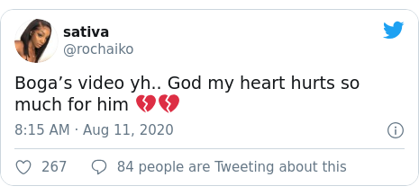 Twitter post by @rochaiko: Boga’s video yh.. God my heart hurts so much for him 💔💔