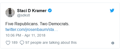 Twitter post by @sdkstl: Five Republicans. Two Democrats. 