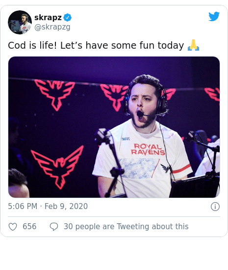 Twitter post by @skrapzg: Cod is life! Let’s have some fun today 🙏 