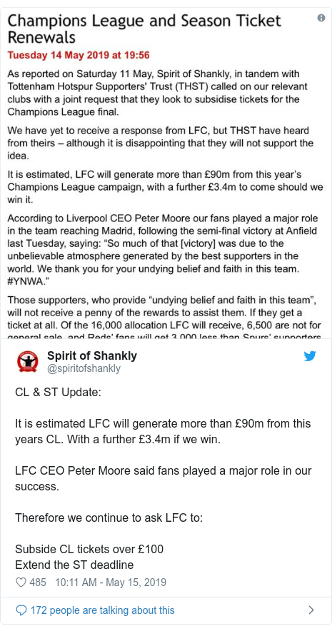 Champions League Final Spurs Reject Fans Ticket Subsidy Call