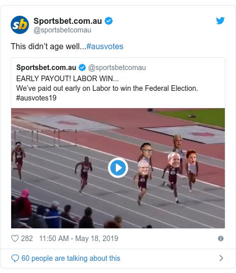 Twitter post by @sportsbetcomau: This didn’t age well...#ausvotes 