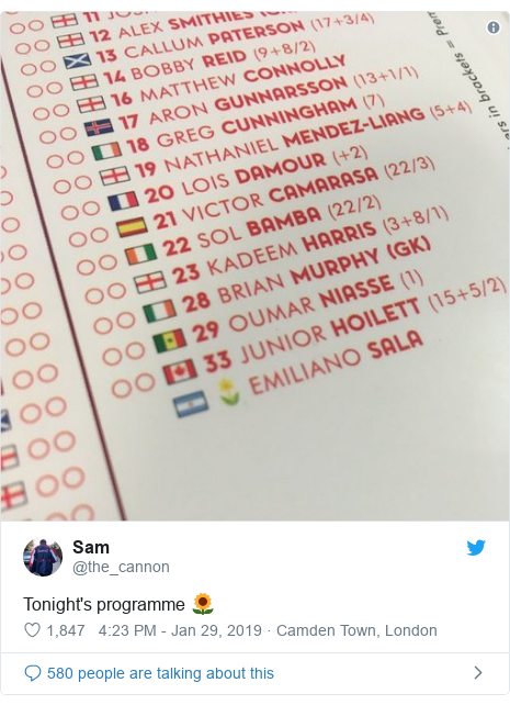 Twitter post by @the_cannon: Tonight's programme 🌻 