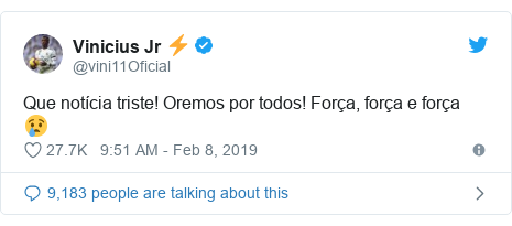 Twitter post by @vini11Oficial: Que notícia triste! Oremos por todos! Força, força e força 😢