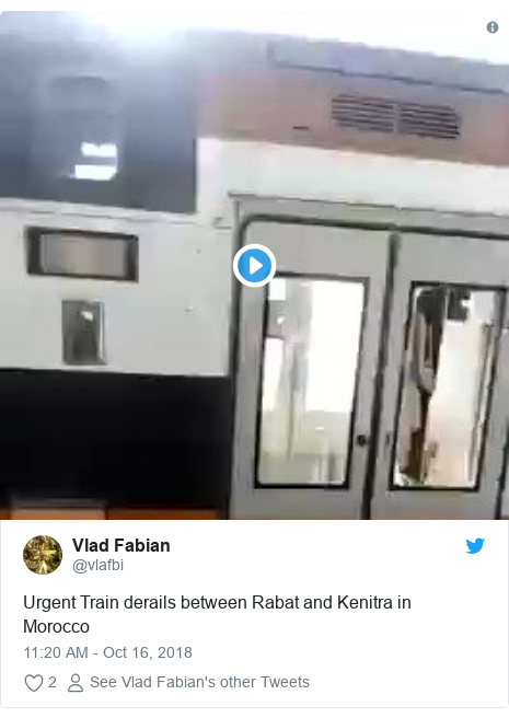Twitter post by @vlafbi: Urgent Train derails between Rabat and Kenitra in  Morocco 