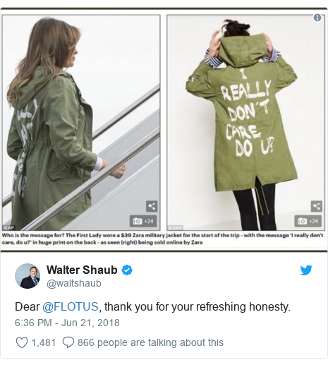 Twitter post by @waltshaub: Dear @FLOTUS, thank you for your refreshing honesty. 
