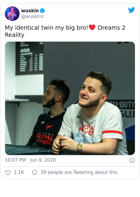 Twitter post by @wuskinz: My identical twin my big bro!❤️ Dreams 2 Reality 