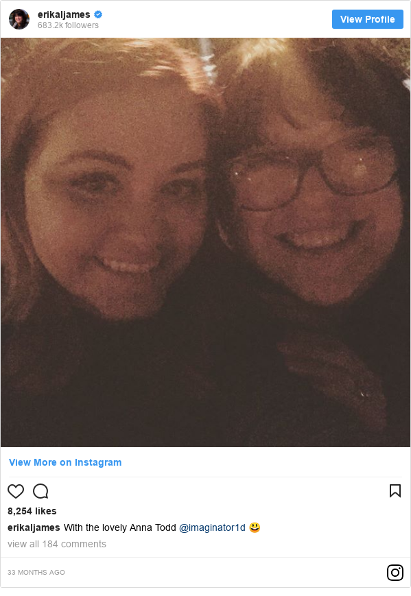 Instagram post by erikaljames: With the lovely Anna Todd @imaginator1d 😃