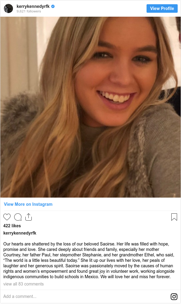 Saoirse Kennedy Hill Granddaughter Of Robert F Kennedy Dies Bbc